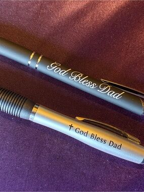 2 ‘God Bless Dad’ Engraved Pens Black and Silver